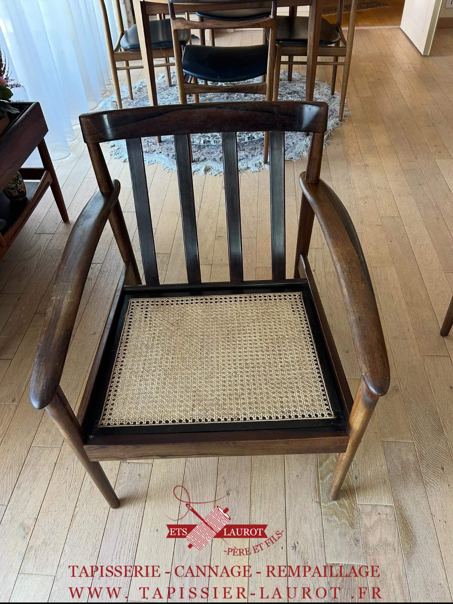 Réfection assise cannage fauteuil et recollage de l’ensemble de la structure bois maisons-Laffitte 78600 Yvelines